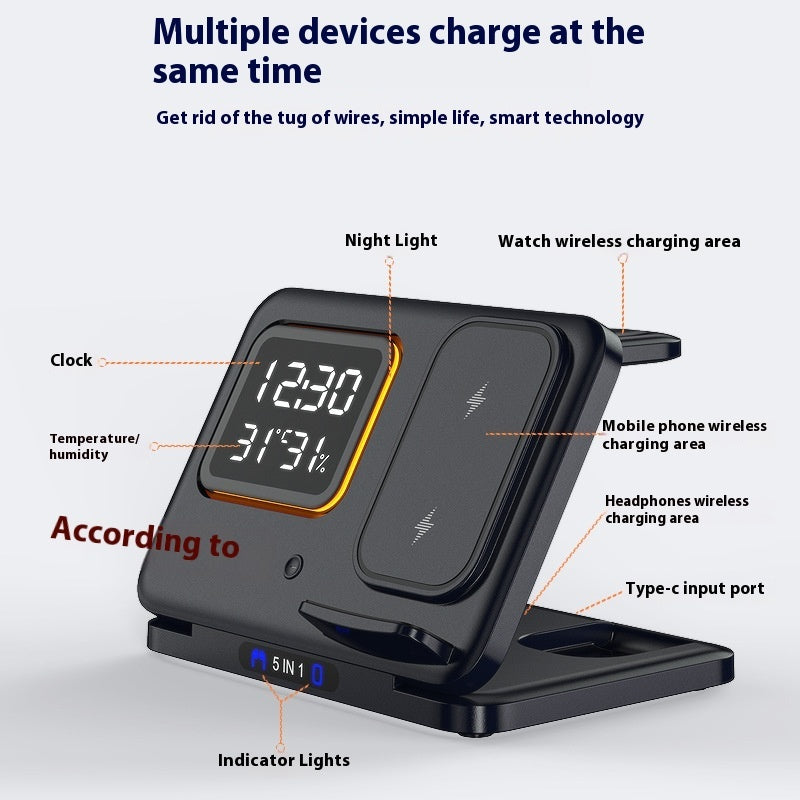 15W Wireless Ladegerät Ständer 5-in-1 LED Digitaler Wecker Schnelllade-Dockingstation